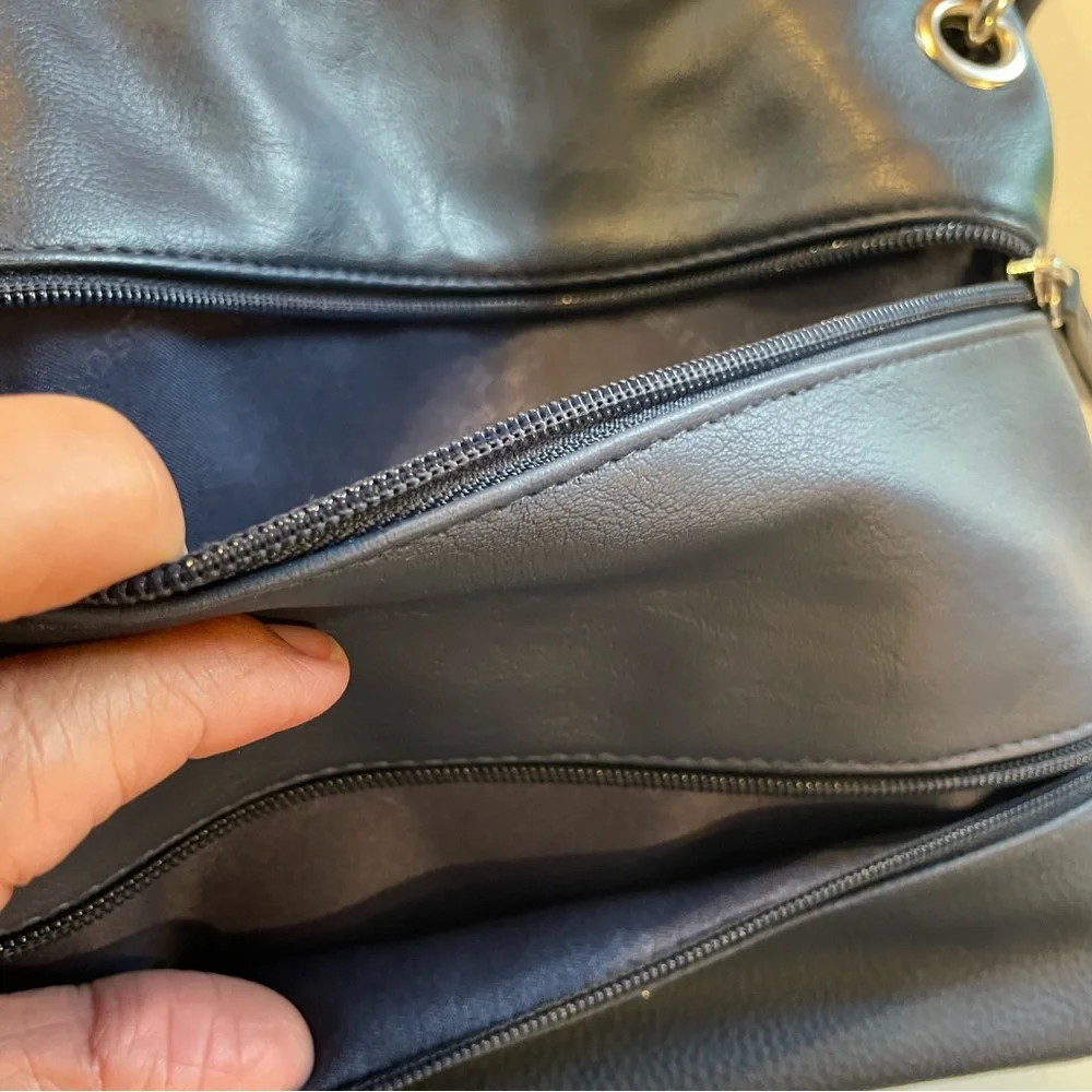 Rossetti Demi Crossbody Bag Navy Blue Faux Leather Triple Zip Adjustable Strap - Picture 7 of 12
